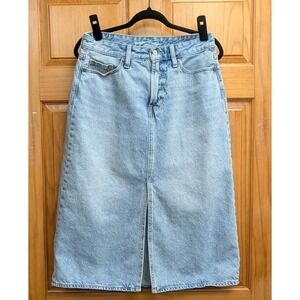 Old Navy Size 10 Blue Denim Skirt Front Slit High Rise Secret Smooth Pockets
